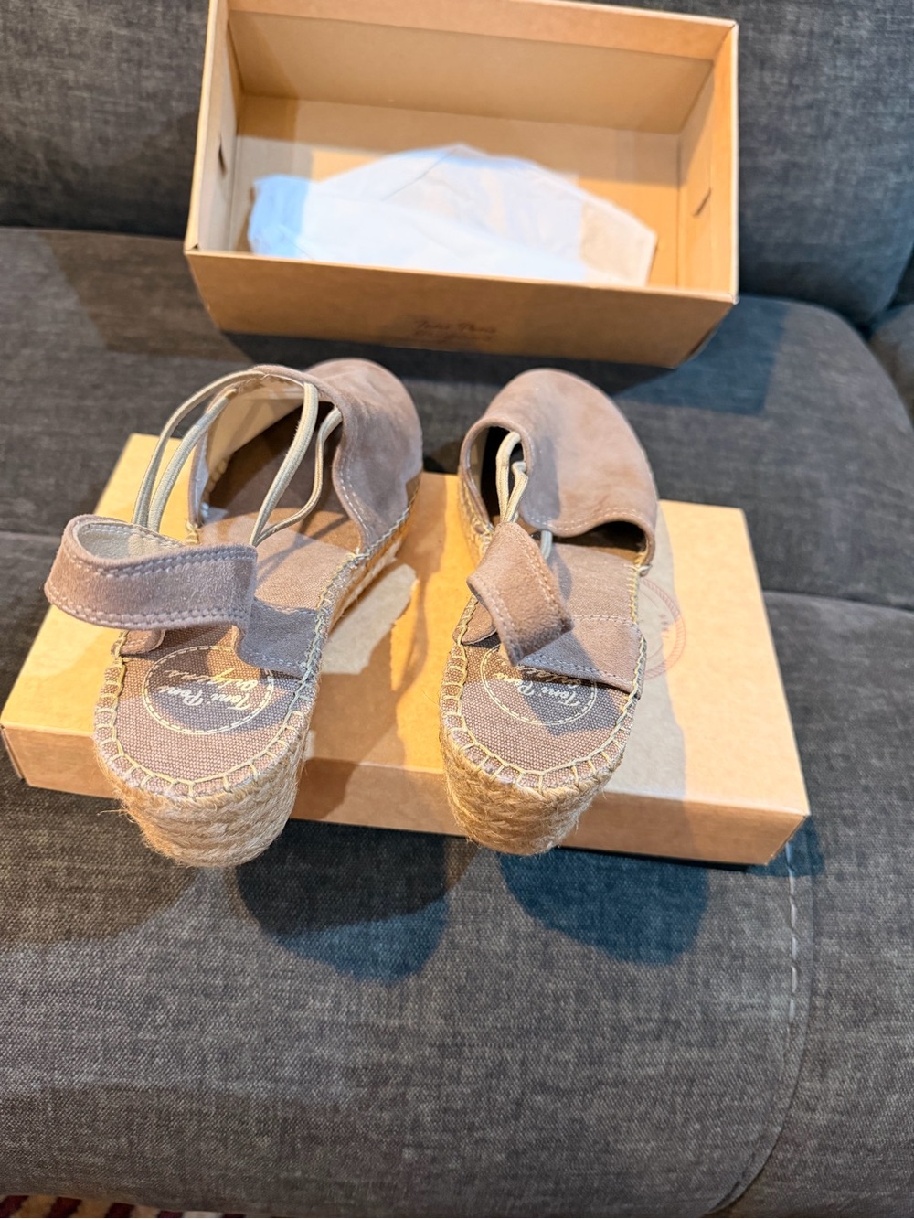 NWOT Toni Pon Tremp Womens Taupe Suede Espadrille Wedge Slingback size 40 - Picture 4 of 11
